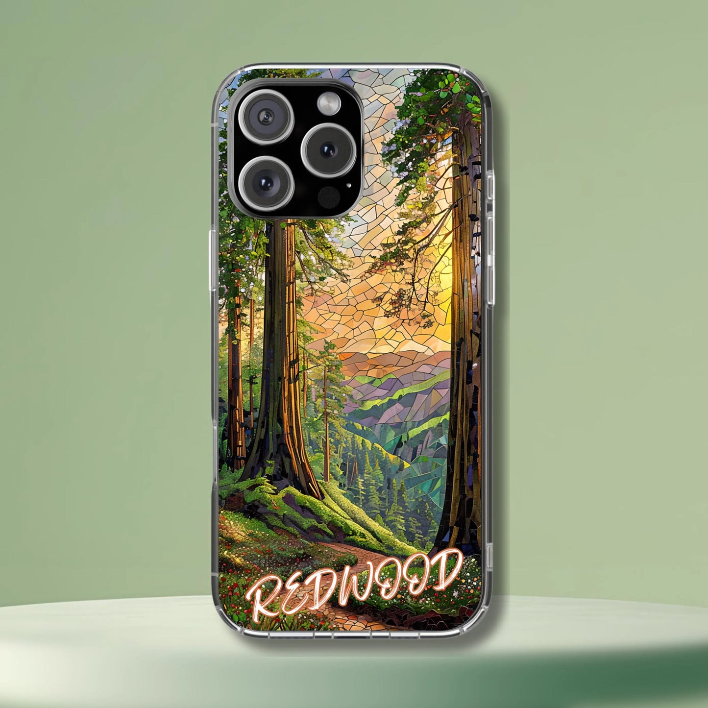 Redwood National Park Tough Case, Mosaic Forest Sunset Phone Case, California Nature Trail Cover Compatible with iPhone, Galaxy, and Google