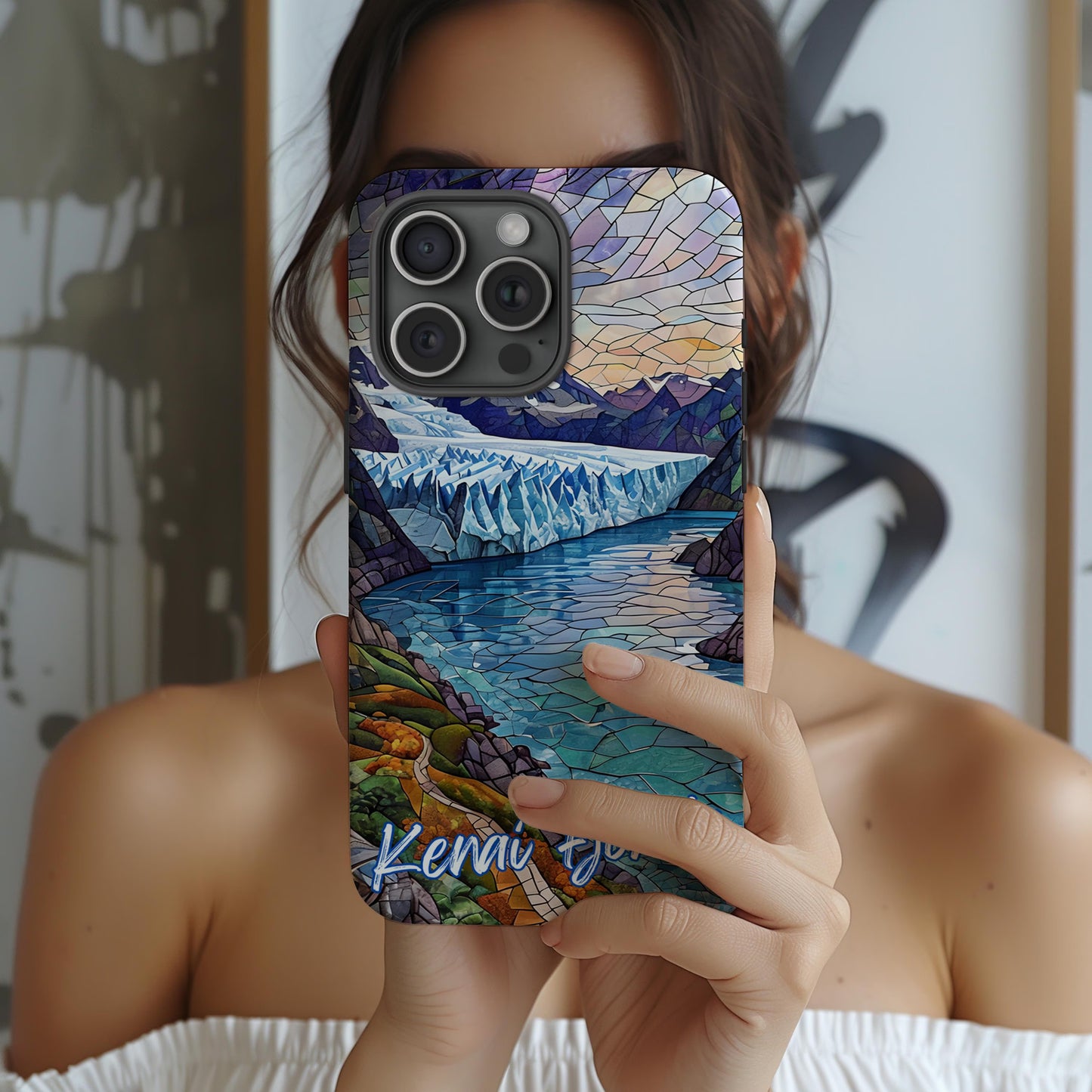 Kenai Fjords National Park Tough Case, Mosaic Glacier Fjord Phone Case, Scenic Alaska Nature Cover Compatible with iPhone, Galaxy and Google