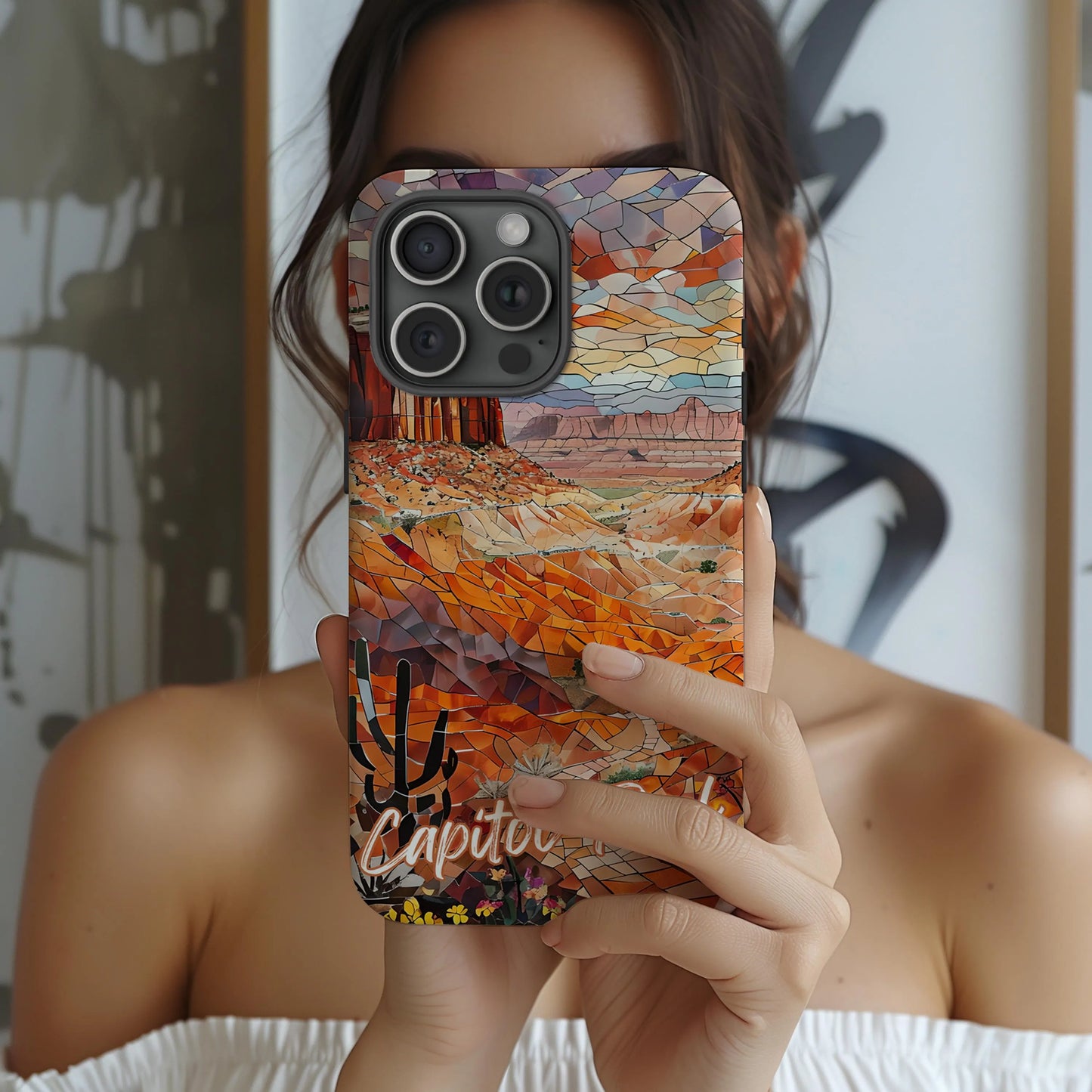 Capitol Reef National Park Tough Case, Mosaic Desert Canyon Phone Case, Scenic Utah Nature Cover Compatible with iPhone, Galaxy and Google
