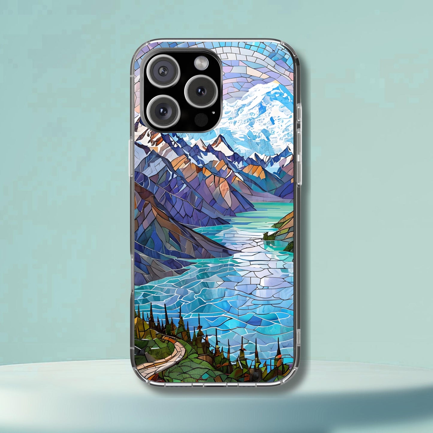 Denali National Park Tough Case, Mosaic Mountain Lake Phone Case, Scenic Alaska Wilderness Cover Compatible with iPhone, Galaxy and Google