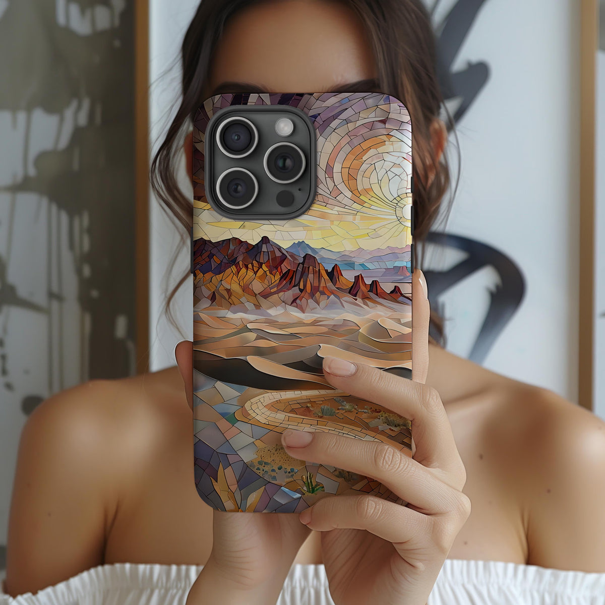 Death Valley Tough Case, Mosaic Desert Dunes Phone Cover, National Park Art Case Compatible with iPhone, Galaxy and Google