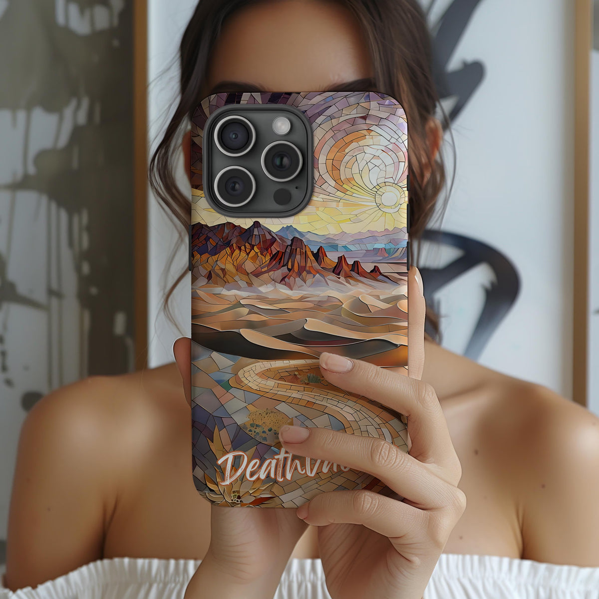 Death Valley Tough Case, Mosaic Desert Dunes Phone Cover, National Park Art Case Compatible with iPhone, Galaxy and Google