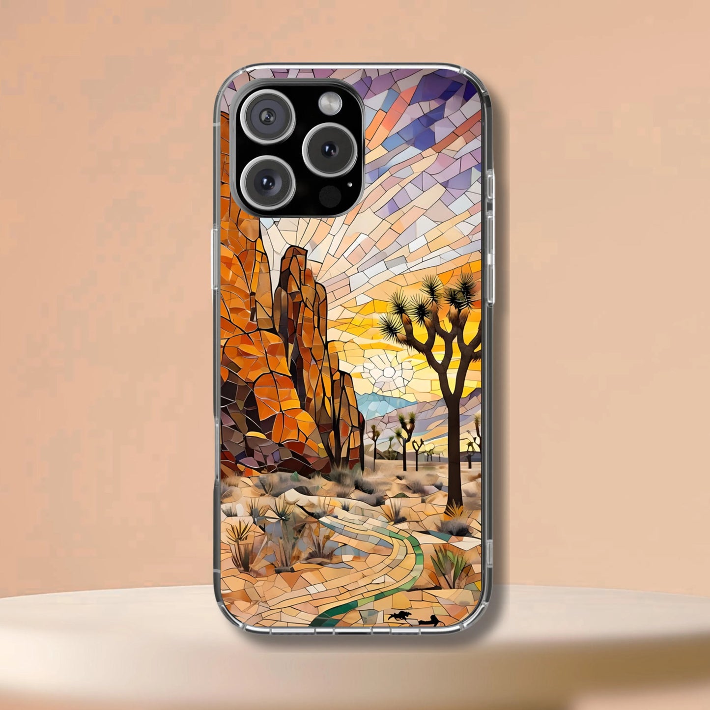 Joshua Tree Tough Case, Desert Rock and Sunset Mosaic Phone Cover, National Park Art Case Compatible with iPhone, Galaxy and Google