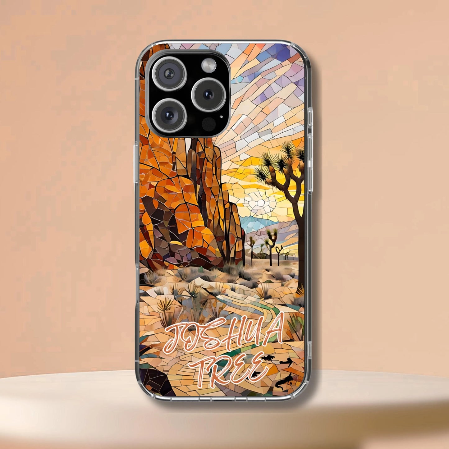 Joshua Tree Tough Case, Desert Rock and Sunset Mosaic Phone Cover, National Park Art Case Compatible with iPhone, Galaxy and Google