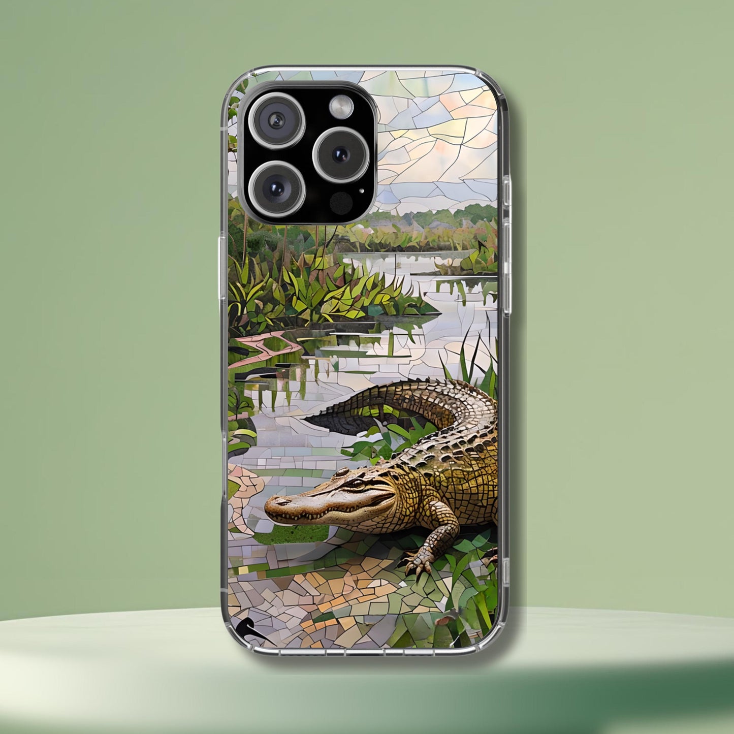 Everglades Tough Case, Florida Wetland Alligator Mosaic Phone Cover, National Park Design Compatible with iPhone, Galaxy and Google