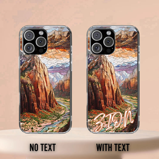 Zion Tough Case Red Rock Utah National Park Phone Cover Mosaic Cliff Canyon Design Compatible with iPhone, Galaxy and Google