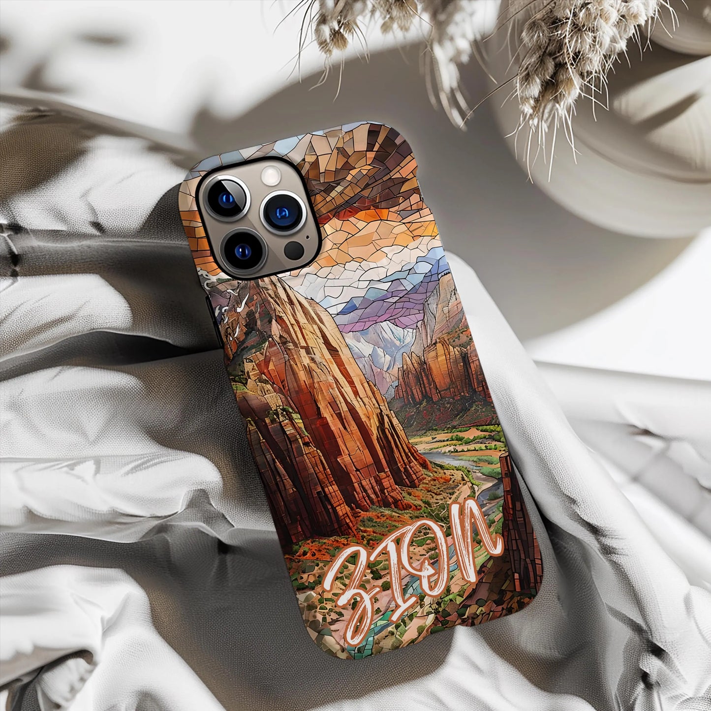 Zion Tough Case Red Rock Utah National Park Phone Cover Mosaic Cliff Canyon Design Compatible with iPhone, Galaxy and Google