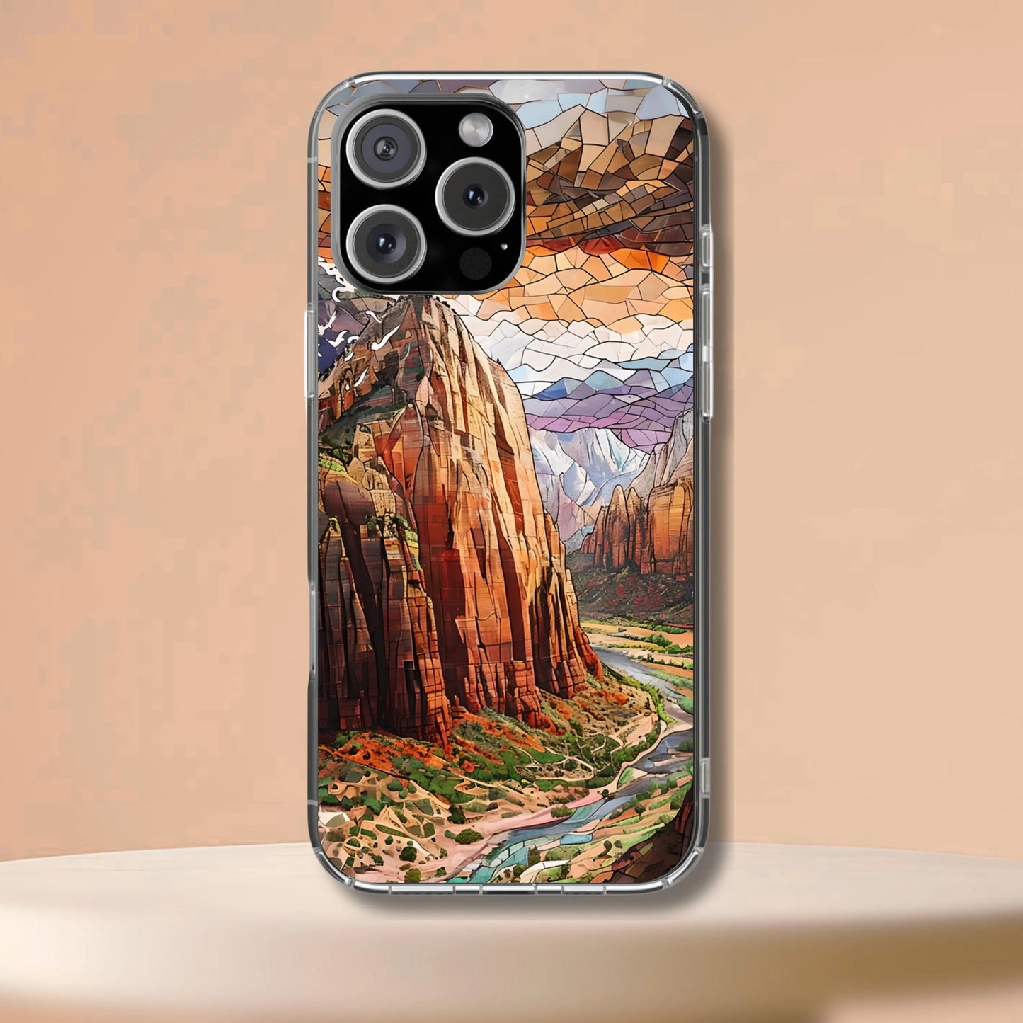 Zion Tough Case Red Rock Utah National Park Phone Cover Mosaic Cliff Canyon Design Compatible with iPhone, Galaxy and Google