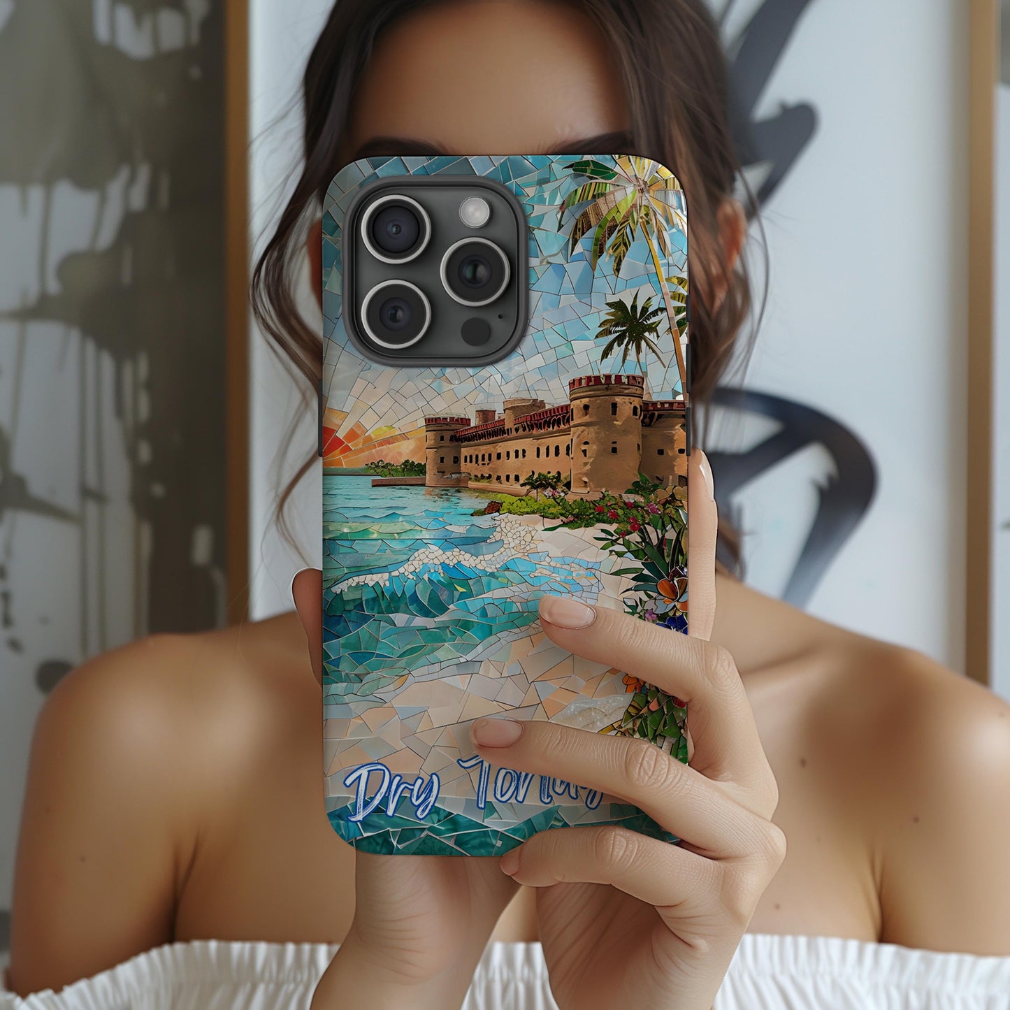 Dry Tortugas National Park Tough Case, Coastal Fort Mosaic Art, Florida Ocean Beach Phone Case Compatible with iPhone, Galaxy, and Google