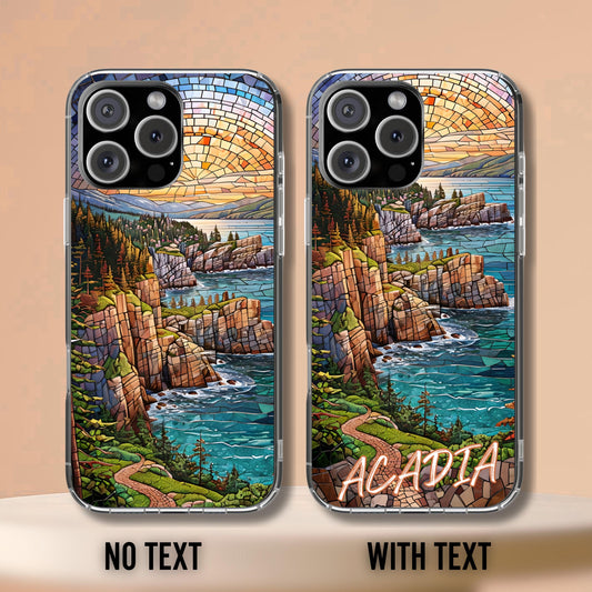 Acadia National Park Tough Case, Coastal Cliff Mosaic Art, Maine Ocean Phone Case Compatible with iPhone, Galaxy and Google