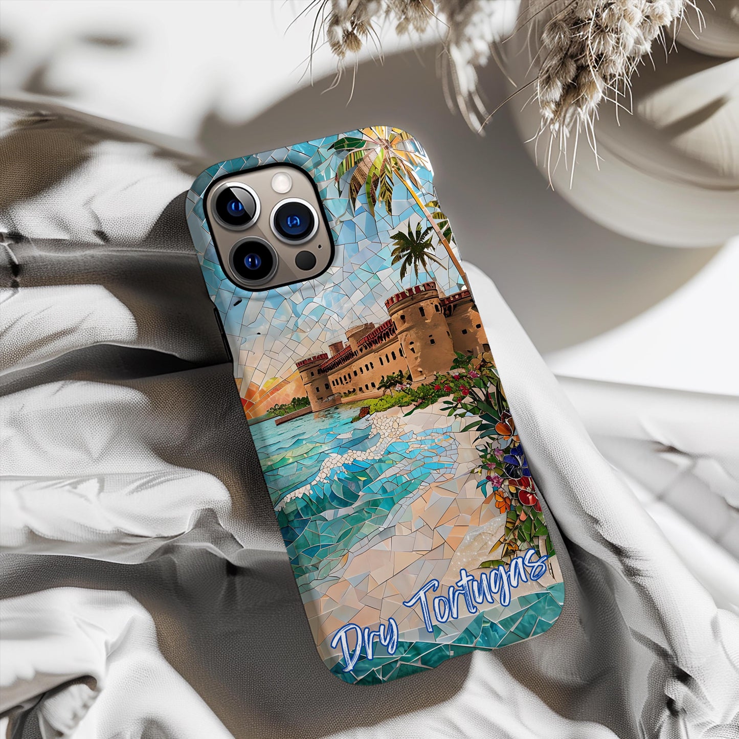 Dry Tortugas National Park Tough Case, Coastal Fort Mosaic Art, Florida Ocean Beach Phone Case Compatible with iPhone, Galaxy, and Google