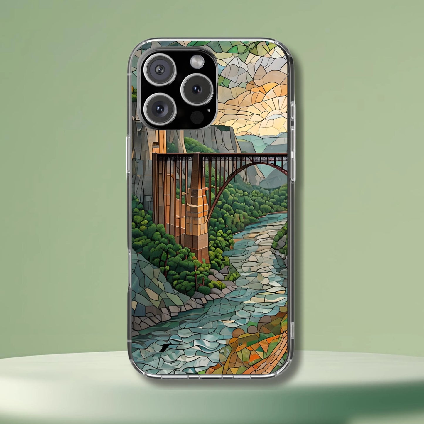 New River Gorge Tough Case West Virginia Mosaic Bridge Art National Park Phone Case Compatible with iPhone, Galaxy and Google