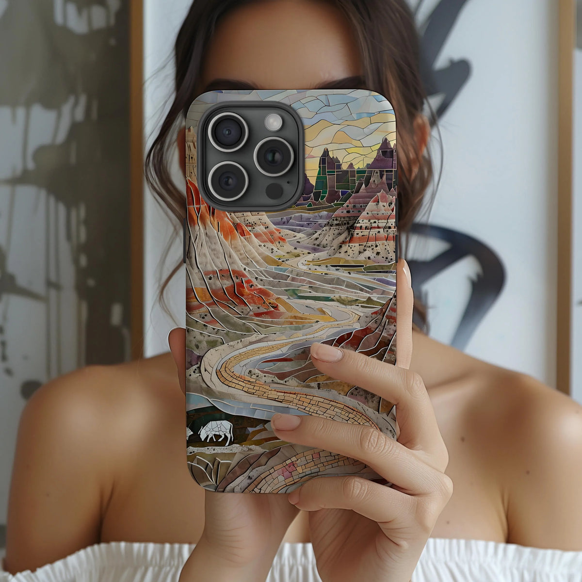 Badlands National Park Tough Case, Mosaic South Dakota Landscape Phone Cover, Compatible with iPhone, Galaxy and Google