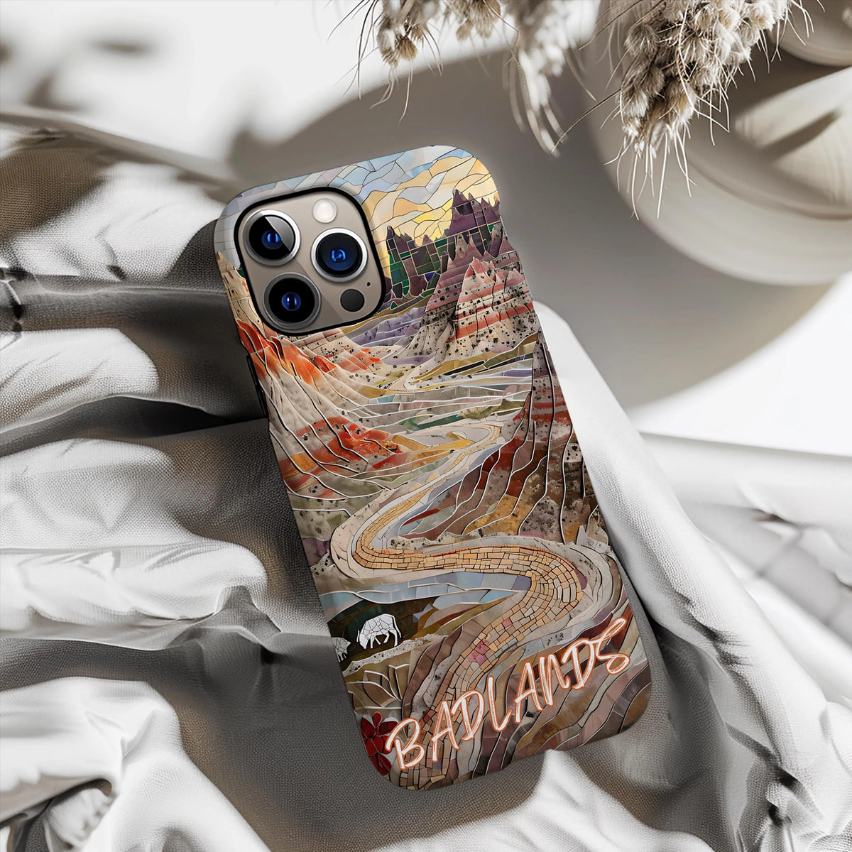 Badlands National Park Tough Case, Mosaic South Dakota Landscape Phone Cover, Compatible with iPhone, Galaxy and Google