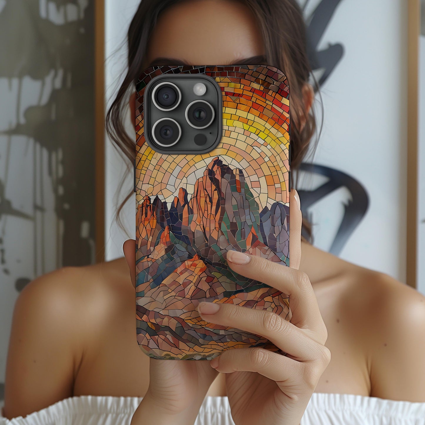 Guadalupe Mountains Tough Case, Texas Desert Landscape Phone Cover, Mosaic National Park Art Compatible with iPhone, Galaxy and Google