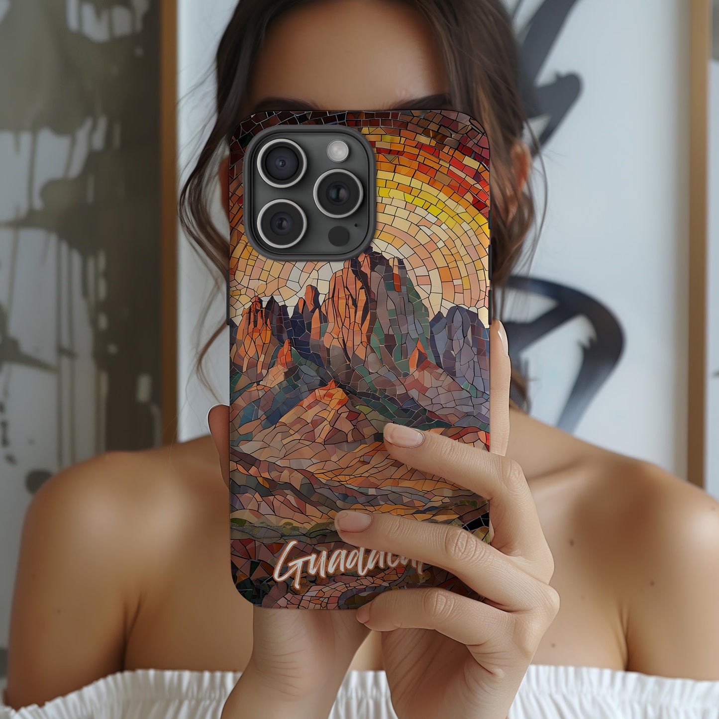 Guadalupe Mountains Tough Case, Texas Desert Landscape Phone Cover, Mosaic National Park Art Compatible with iPhone, Galaxy and Google
