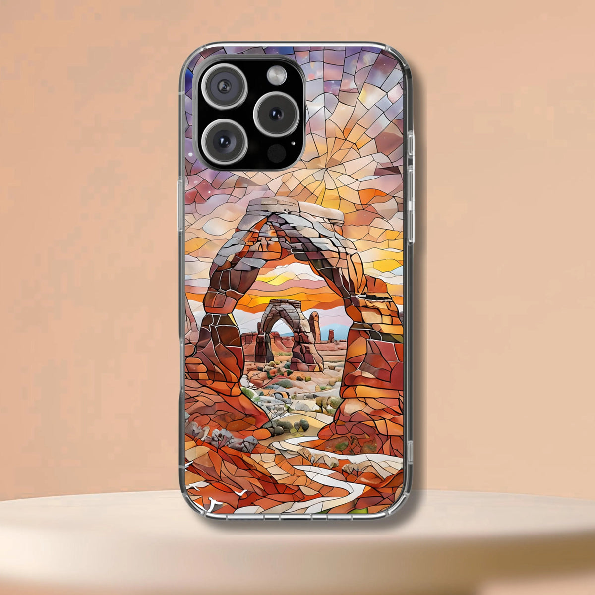 Arches Tough Case Utah National Park Sunset Phone Cover Red Rock Desert Mosaic Art Compatible with iPhone, Galaxy and Google