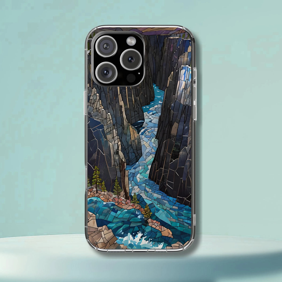 Black Canyon Tough Case, Colorado National Park Cliff Phone Cover, Dark Gorge Mosaic Art Compatible with iPhone, Galaxy and Google