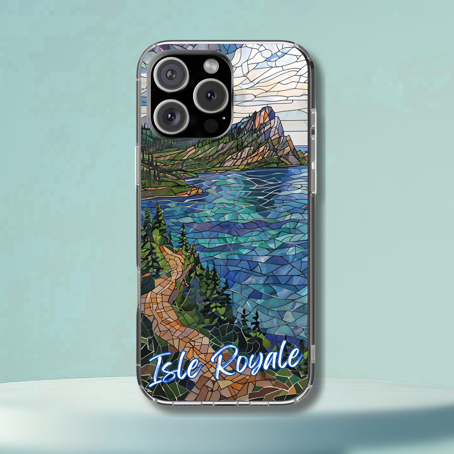 Isle Royale National Park Tough Case, Lake Superior Mosaic Art, Remote Wilderness Phone Case Compatible with iPhone Galaxy, and Google