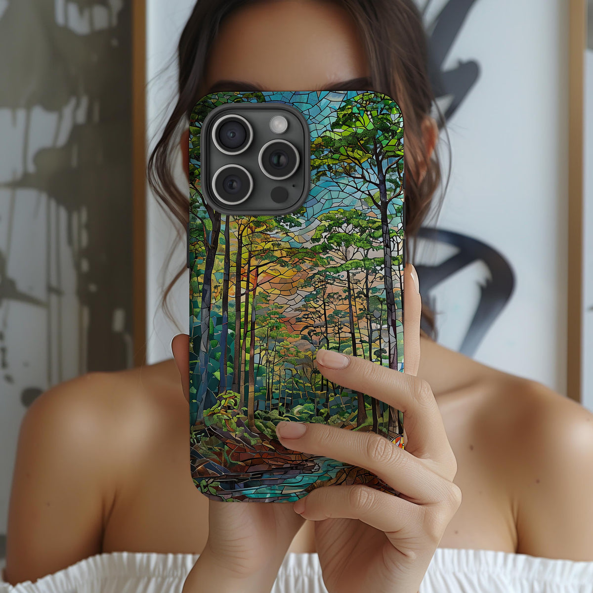 Congaree National Park Tough Case, Floodplain Forest Mosaic Art, Swamp Landscape Phone Case Compatible with iPhone, Galaxy, and Google