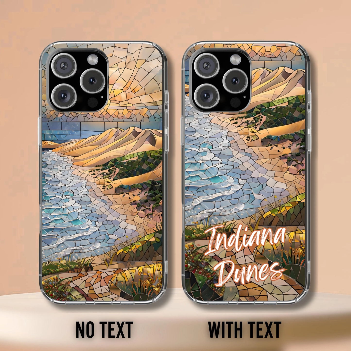 Indiana Dunes National Park Tough Case, Beach Shore Mosaic Art, Lake Michigan Dune Scene Compatible with iPhone, Galaxy, and Google
