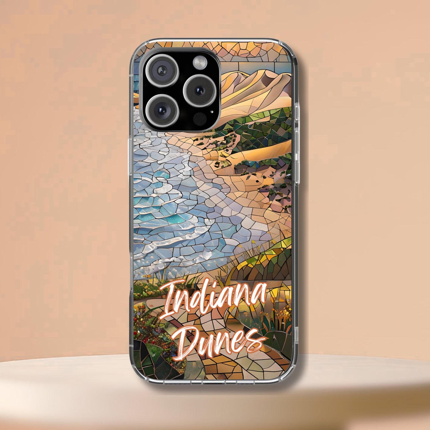 Indiana Dunes National Park Tough Case, Beach Shore Mosaic Art, Lake Michigan Dune Scene Compatible with iPhone, Galaxy, and Google