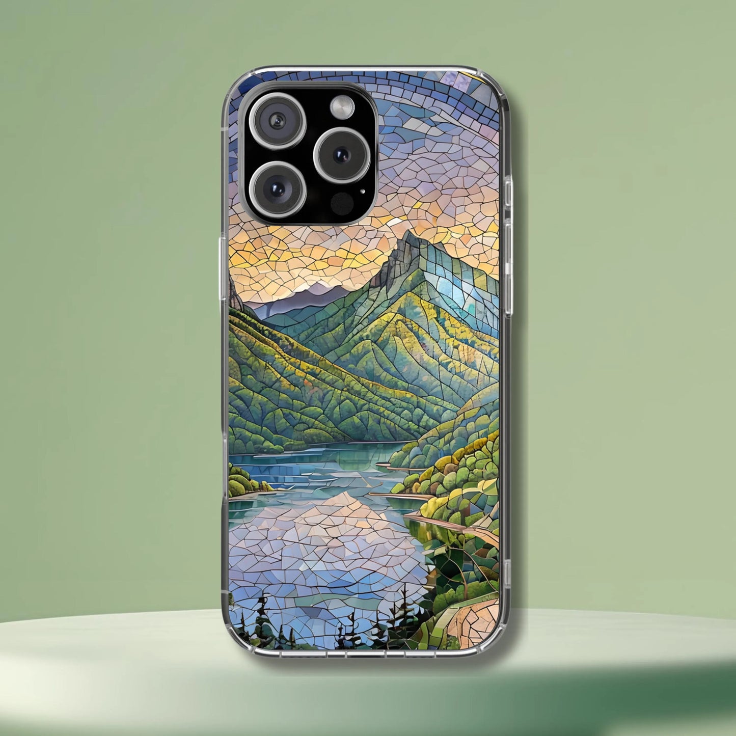 Smokey Mountains National Park Tough Case, Scenic Mountain Lake Mosaic Art Compatible with iPhone 17, 16, 15, 14, 13, Galaxy, and Google