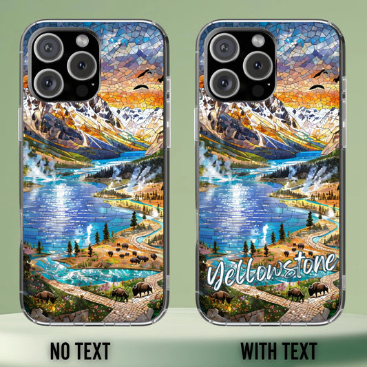 Yellowstone National Park Tough Case, Mosaic Landscape Phone Case, Scenic Wildlife Phone Cover Compatible with iPhone, Galaxy and Google