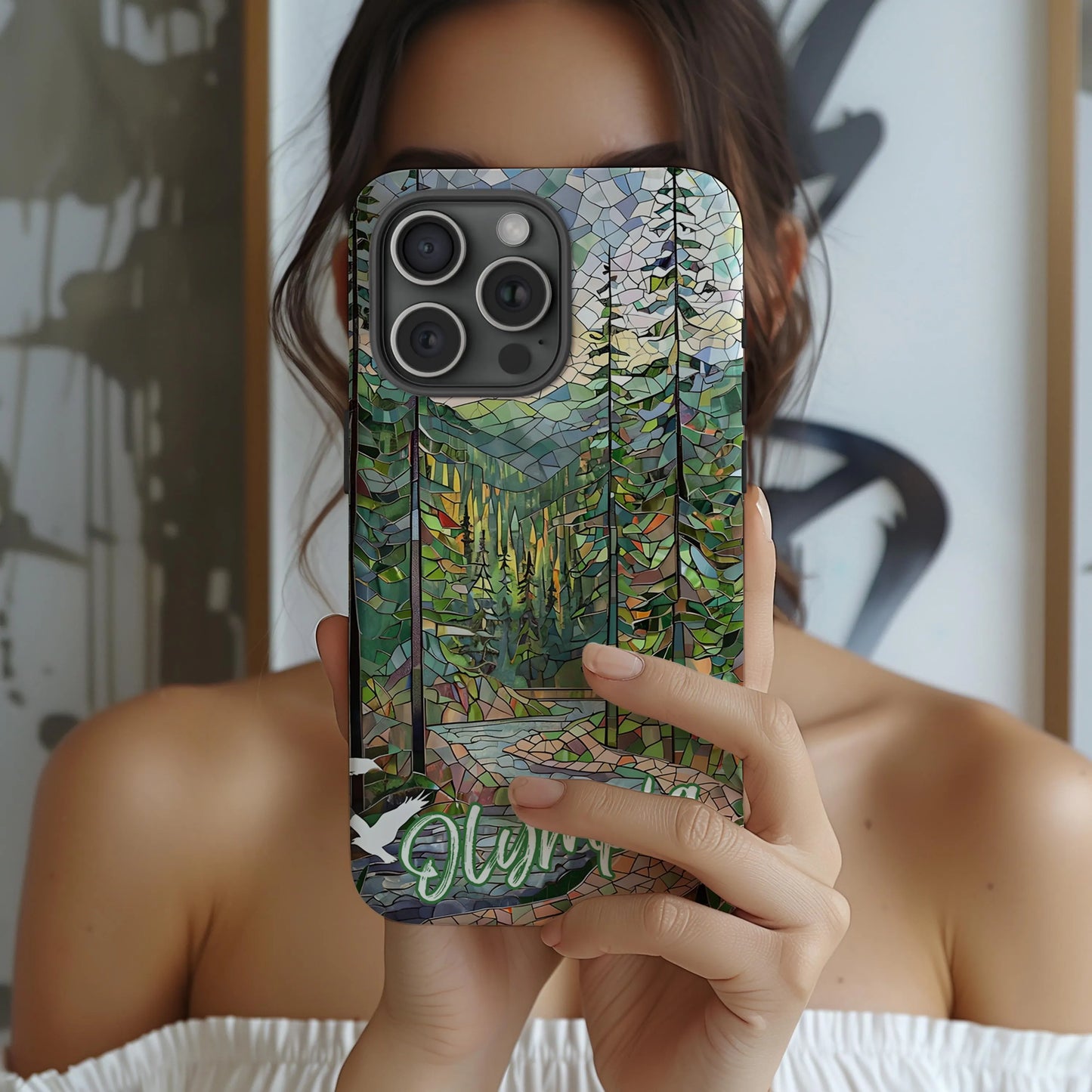 Olympic National Park Tough Case, Mosaic Forest River Phone Case, Pacific Northwest Nature Cover Compatible with iPhone, Galaxy, Google