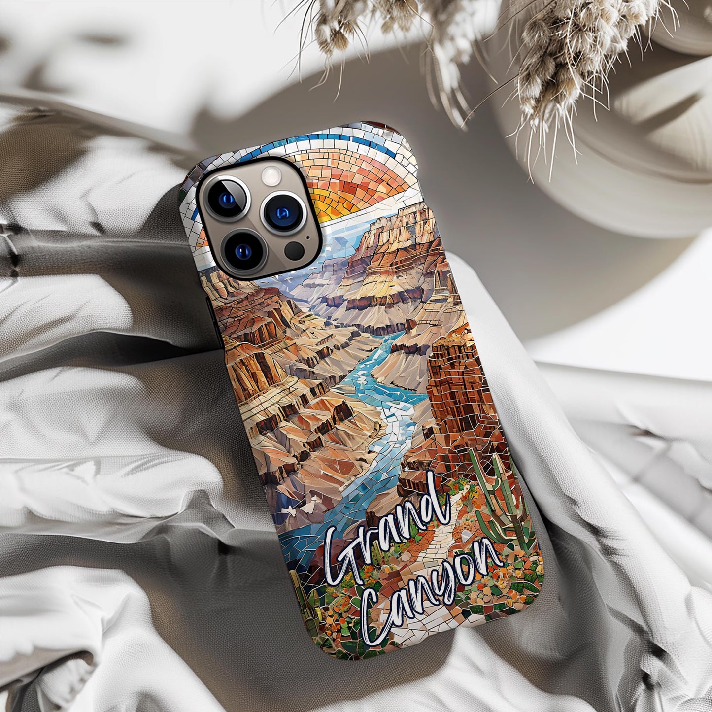 Grand Canyon National Park Tough Case, Mosaic Desert River Phone Case, Southwest Nature Cover Compatible with iPhone, Galaxy and Google
