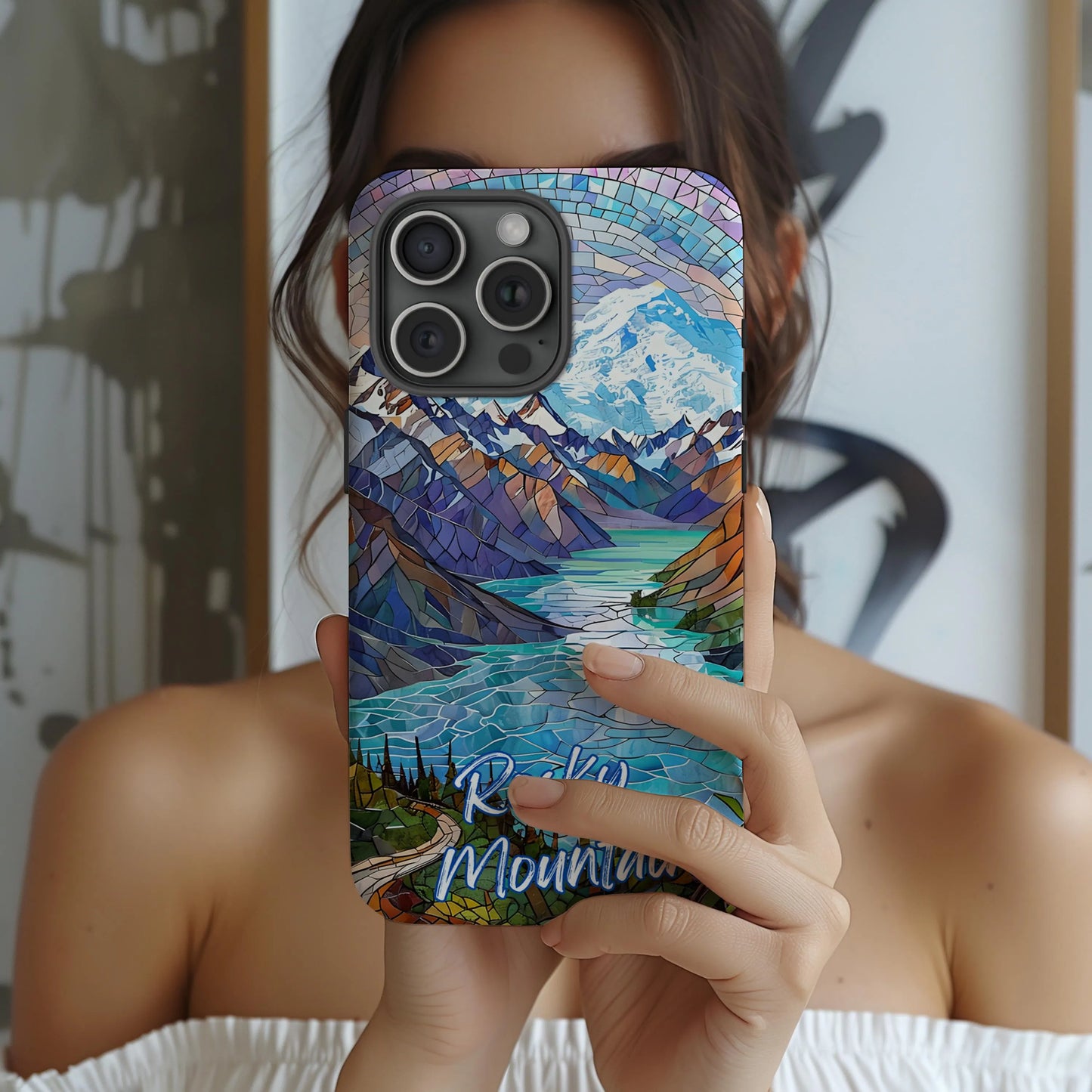 Rocky Mountain National Park Tough Case, Mosaic Lake and Mountain Phone Case Scenic Colorado Cover Compatible with iPhone, Galaxy and Google