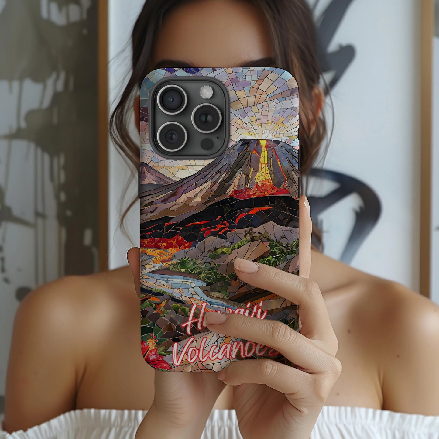 Hawaii Volcanoes National Park Tough Case, Mosaic Lava Eruption Phone Case Big Island Nature Cover Compatible with iPhone, Galaxy and Google