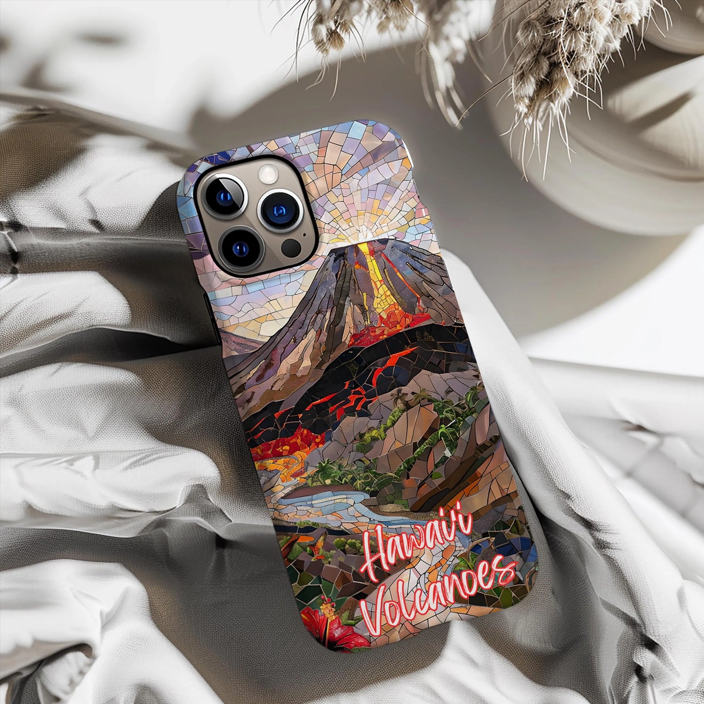 Hawaii Volcanoes National Park Tough Case, Mosaic Lava Eruption Phone Case Big Island Nature Cover Compatible with iPhone, Galaxy and Google