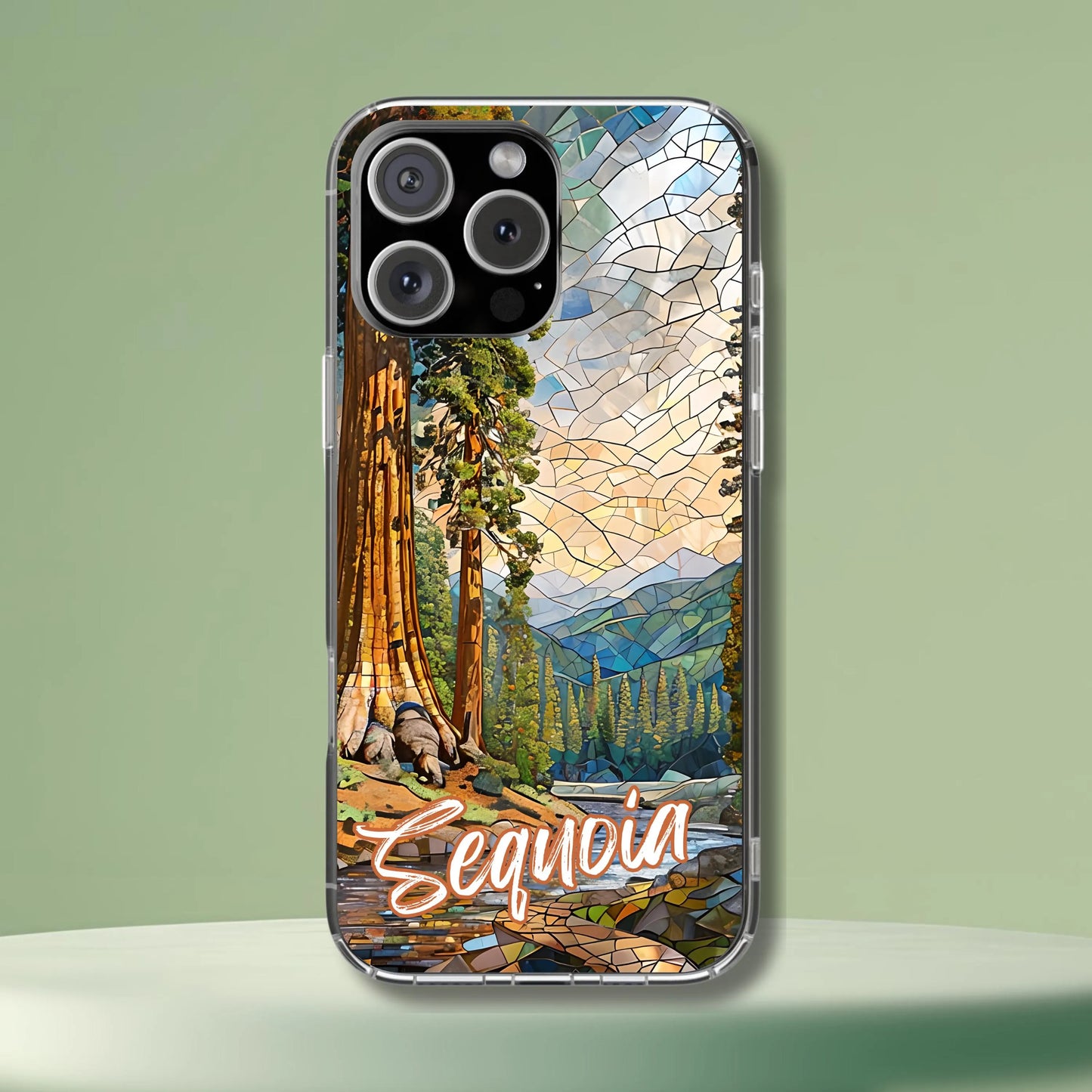 Sequoia National Park Tough Case, Mosaic Giant Tree Phone Case, Scenic Forest Trail Cover Compatible with iPhone, Galaxy, and Google