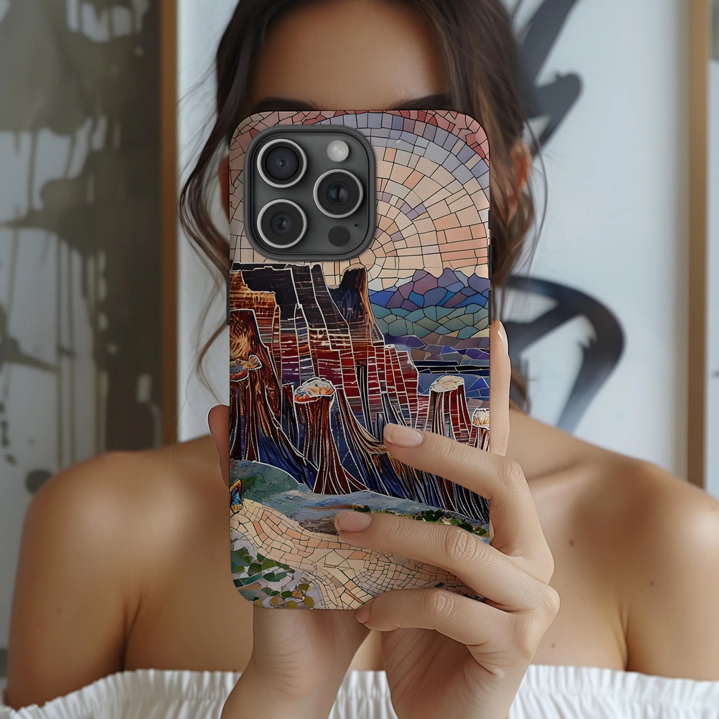 Petrified Forest National Park Tough Case, Mosaic Fossil Desert Phone Case, Arizona Nature Art Cover Compatible with iPhone, Galaxy & Google