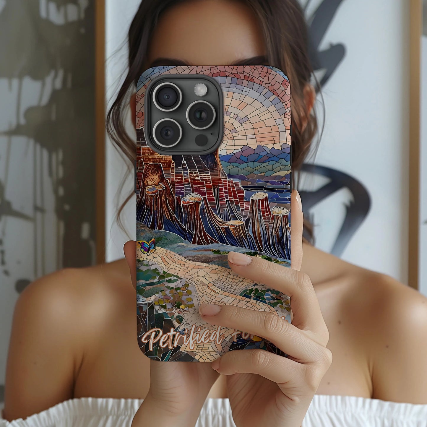 Petrified Forest National Park Tough Case, Mosaic Fossil Desert Phone Case, Arizona Nature Art Cover Compatible with iPhone, Galaxy & Google