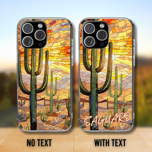 Saguaro Mosaic Tough Phone Case, Vibrant Desert Cactus Art, Southwest Nature Aesthetic, Compatible with iPhone, Galaxy and Google