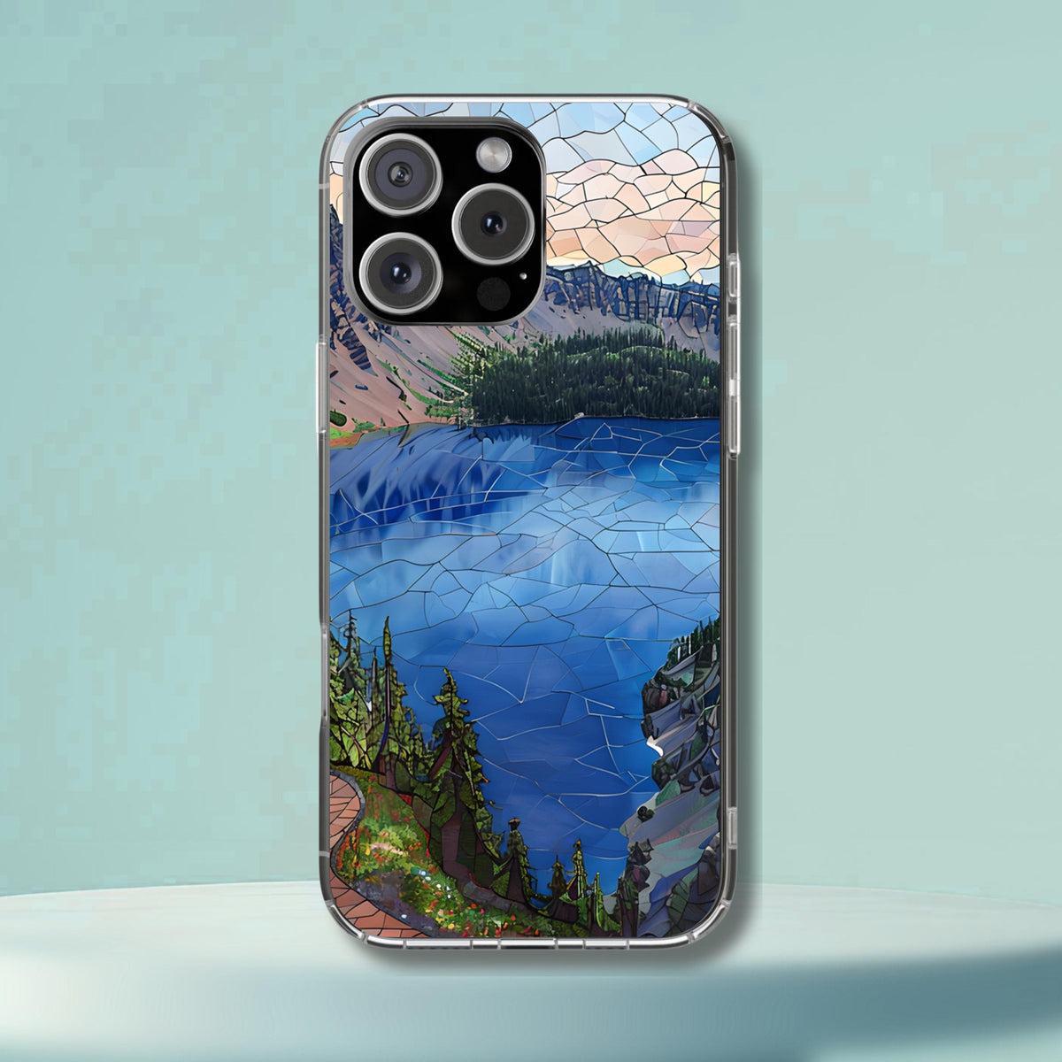 Crater Lake National Park Tough Case, Mosaic Deep Blue Lake Phone Case, Scenic Oregon Nature Cover Compatible with iPhone, Galaxy and Google