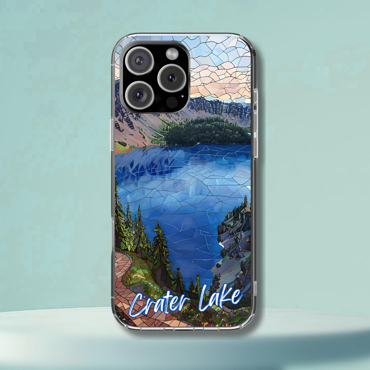 Crater Lake National Park Tough Case, Mosaic Deep Blue Lake Phone Case, Scenic Oregon Nature Cover Compatible with iPhone, Galaxy and Google