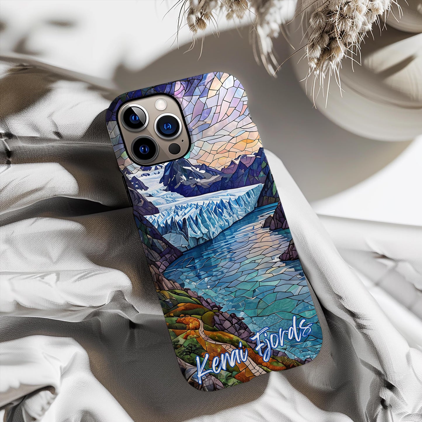 Kenai Fjords National Park Tough Case, Mosaic Glacier Fjord Phone Case, Scenic Alaska Nature Cover Compatible with iPhone, Galaxy and Google