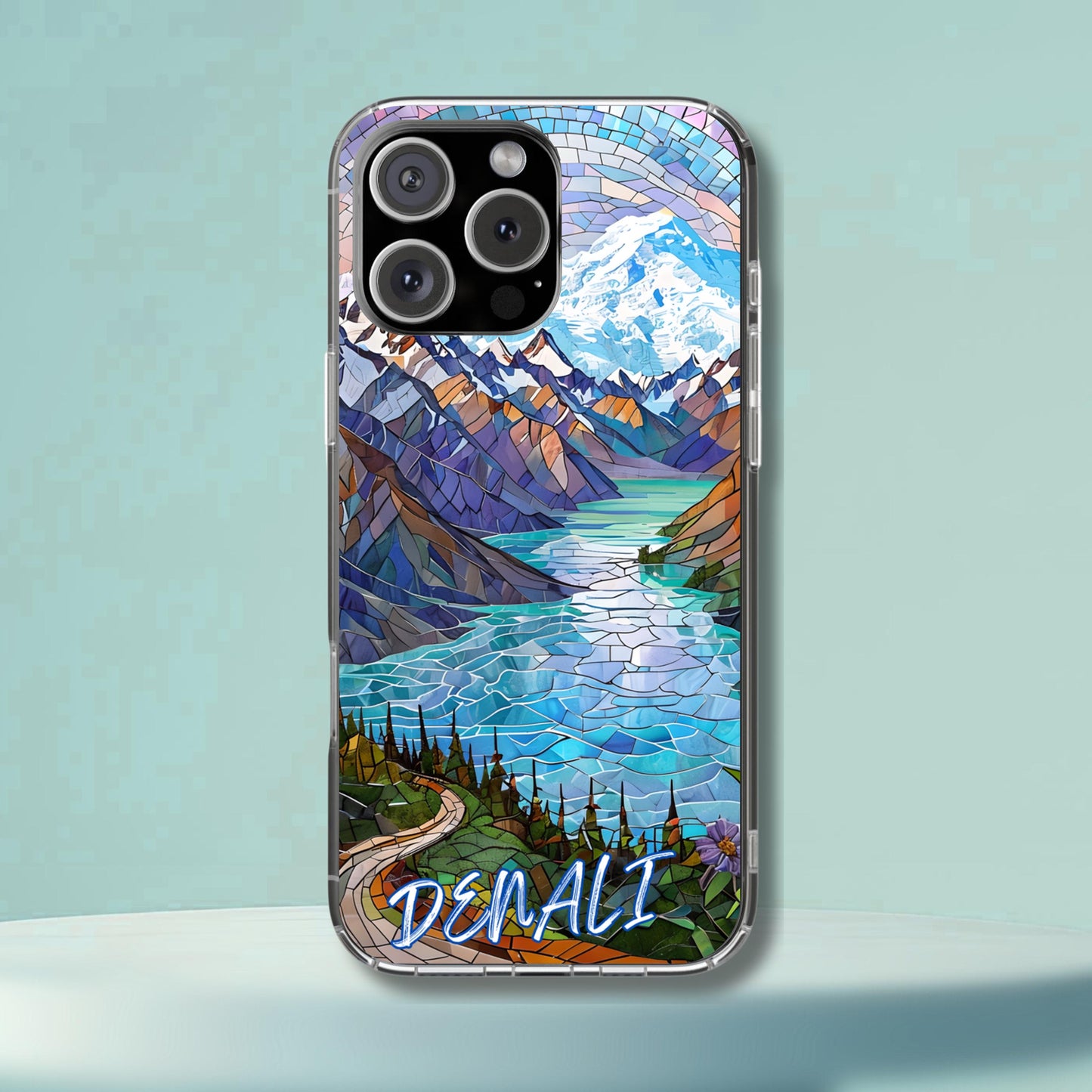 Denali National Park Tough Case, Mosaic Mountain Lake Phone Case, Scenic Alaska Wilderness Cover Compatible with iPhone, Galaxy and Google