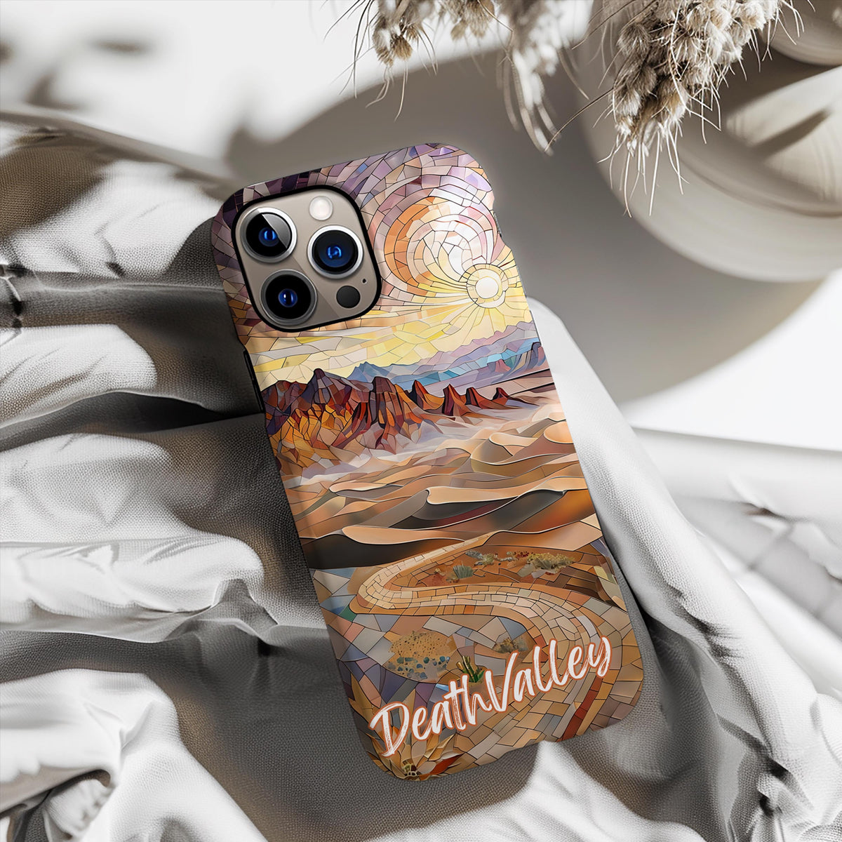Death Valley Tough Case, Mosaic Desert Dunes Phone Cover, National Park Art Case Compatible with iPhone, Galaxy and Google