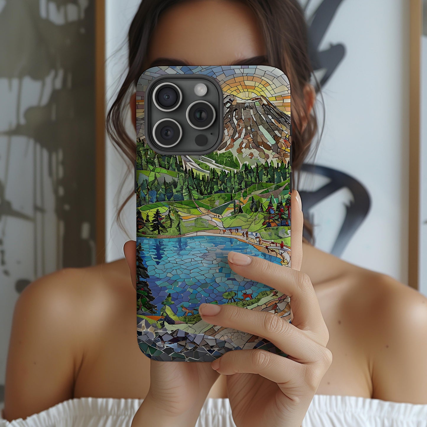 Lassen Tough Case, Mosaic Volcanic Mountain Lake Phone Cover, National Park Case Compatible with iPhone, Galaxy and Google