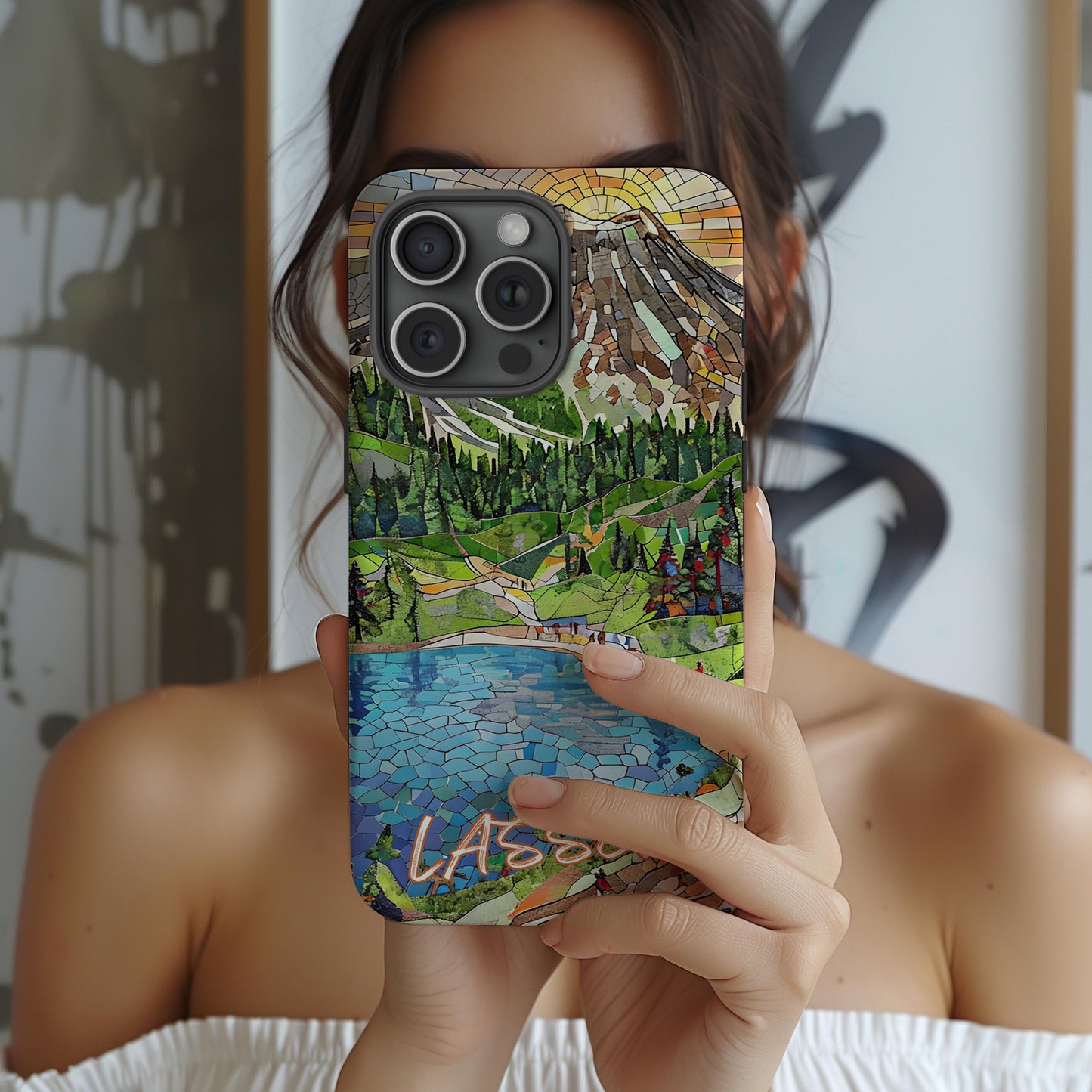 Lassen Tough Case, Mosaic Volcanic Mountain Lake Phone Cover, National Park Case Compatible with iPhone, Galaxy and Google