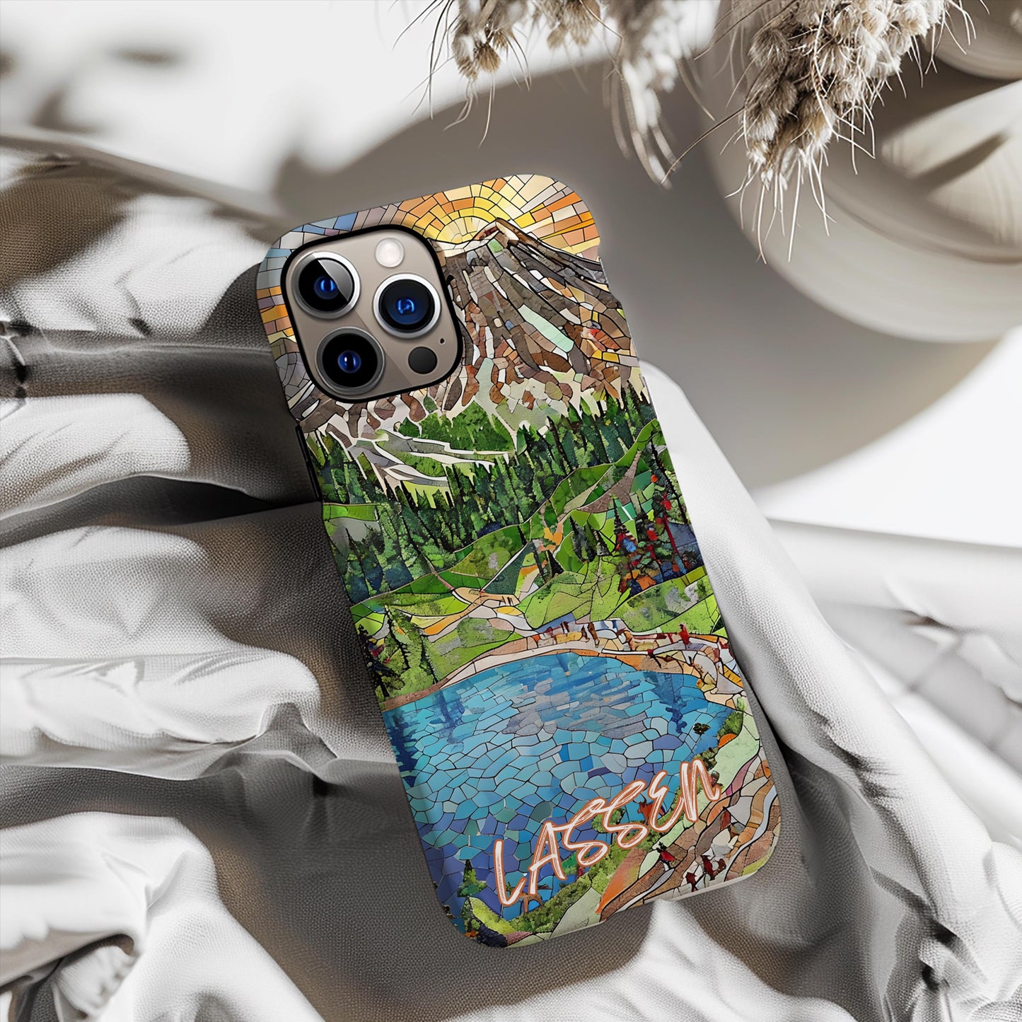 Lassen Tough Case, Mosaic Volcanic Mountain Lake Phone Cover, National Park Case Compatible with iPhone, Galaxy and Google
