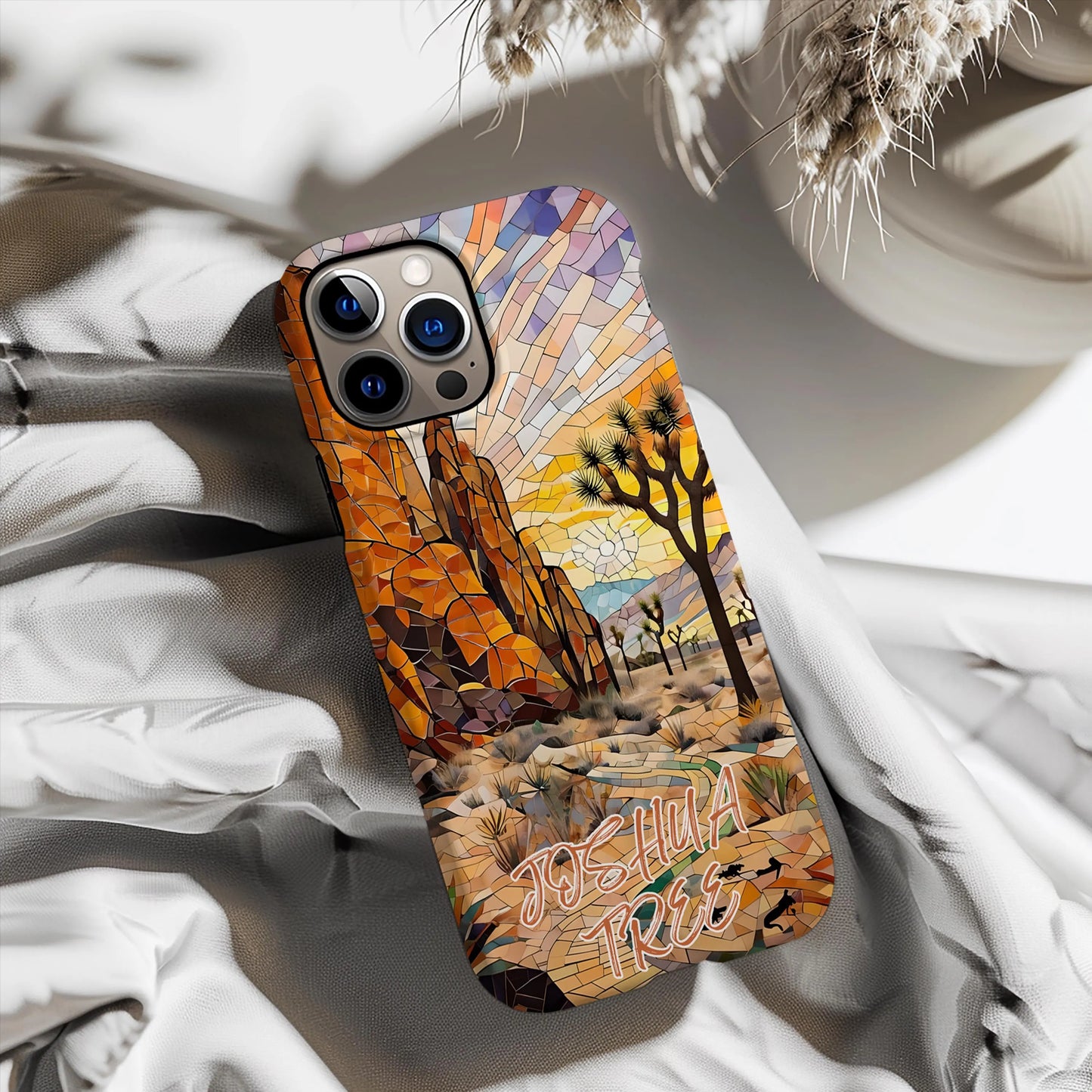Joshua Tree Tough Case, Desert Rock and Sunset Mosaic Phone Cover, National Park Art Case Compatible with iPhone, Galaxy and Google