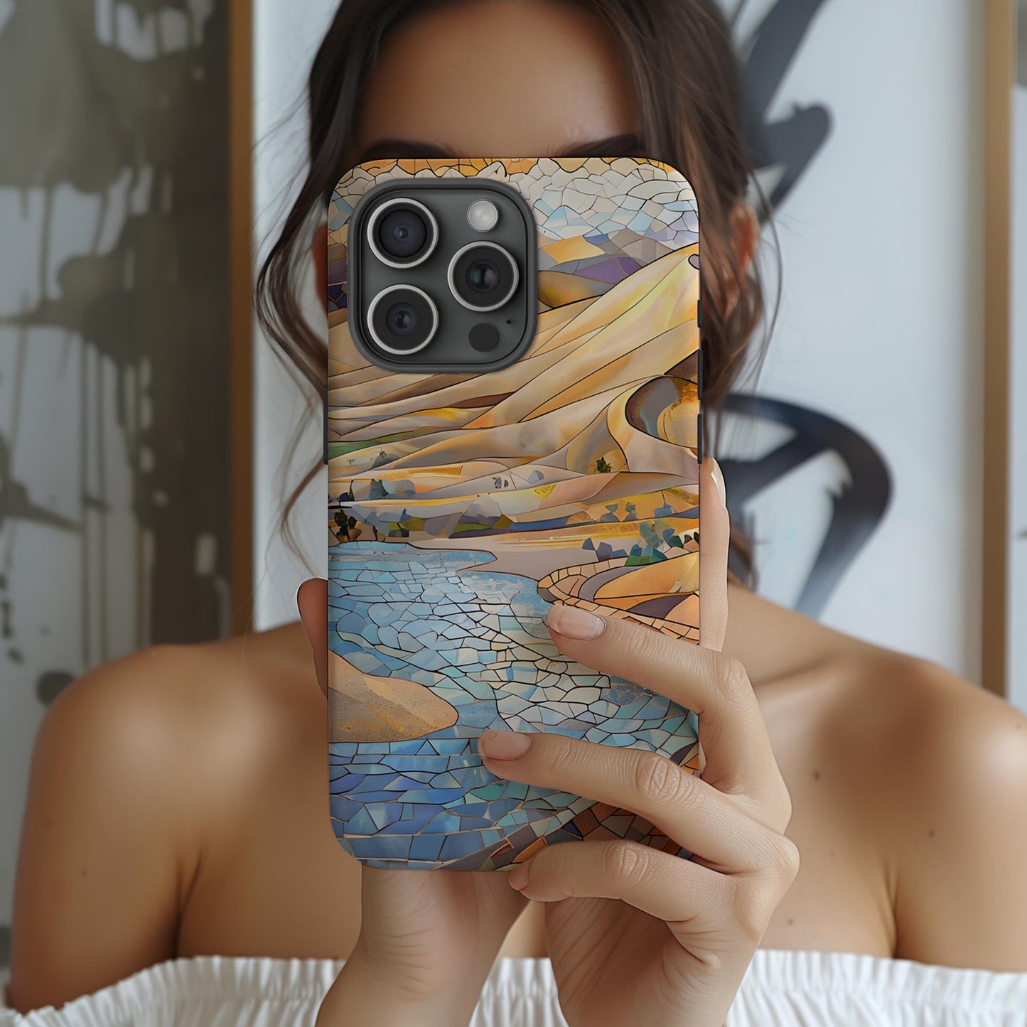 Great Sand Dunes Tough Case, Colorado Desert Landscape Mosaic Art, National Park Phone Cover Compatible with iPhone, Galaxy and Google