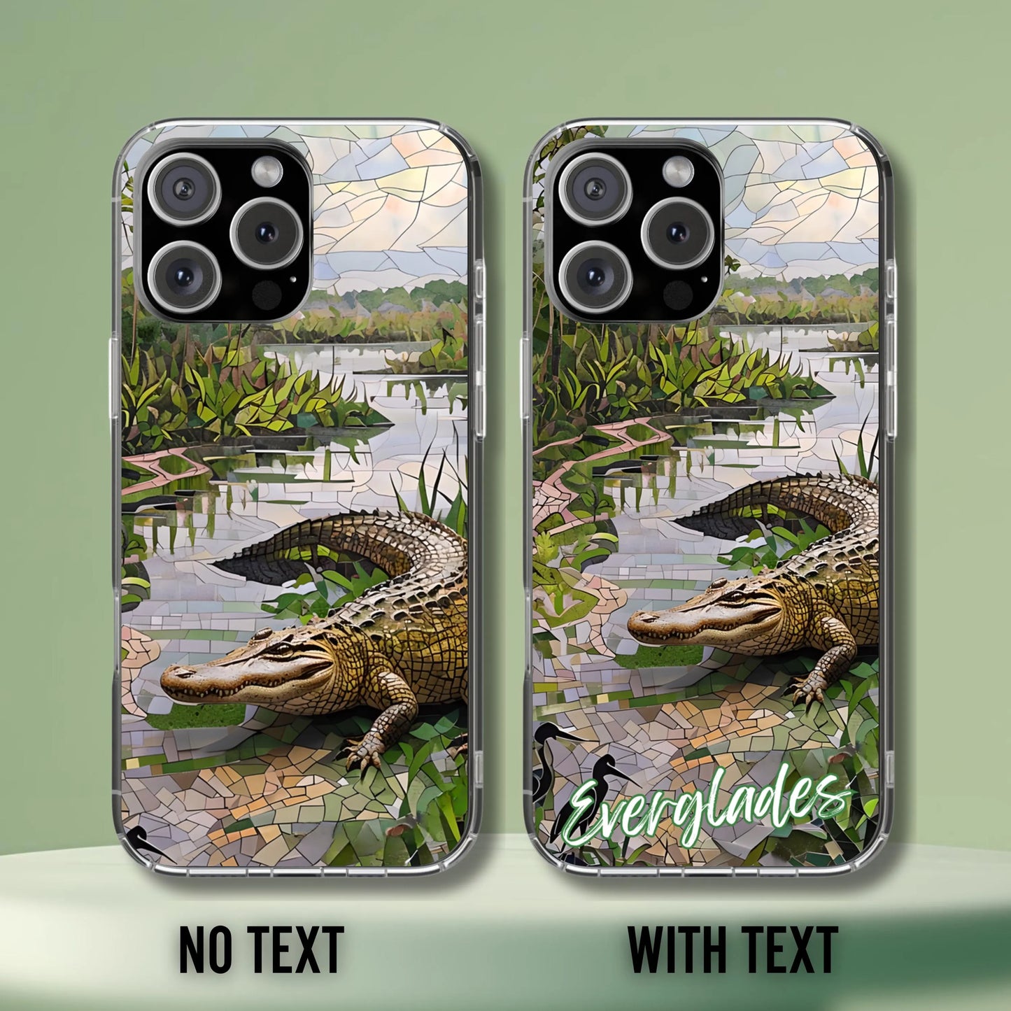 Everglades Tough Case, Florida Wetland Alligator Mosaic Phone Cover, National Park Design Compatible with iPhone, Galaxy and Google