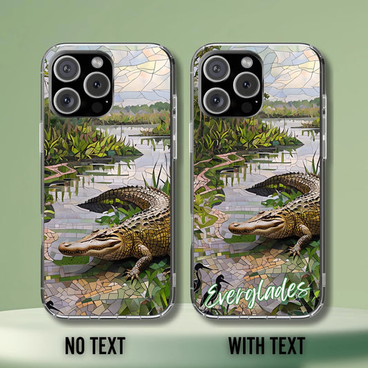 Everglades Tough Case, Florida Wetland Alligator Mosaic Phone Cover, National Park Design Compatible with iPhone, Galaxy and Google