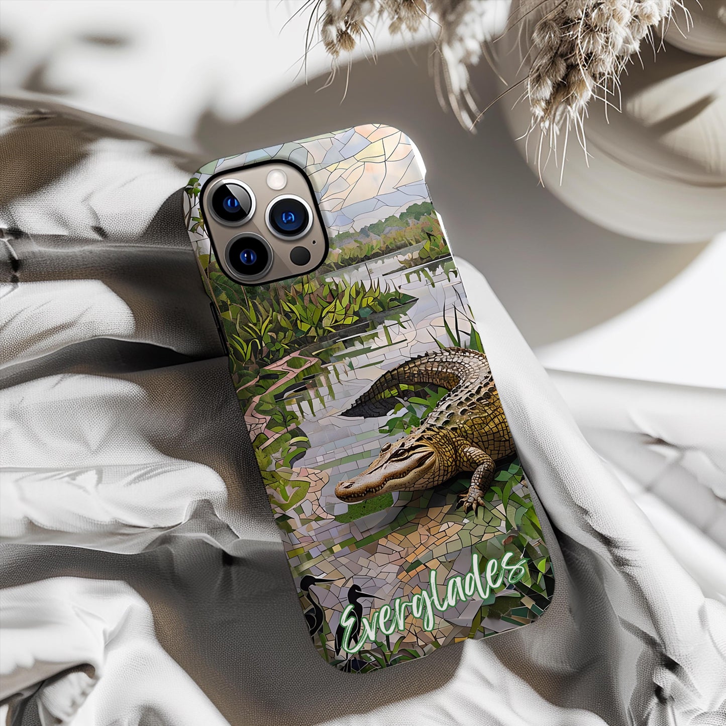 Everglades Tough Case, Florida Wetland Alligator Mosaic Phone Cover, National Park Design Compatible with iPhone, Galaxy and Google